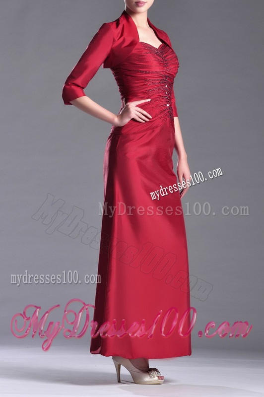 Classical Spaghetti Straps Taffeta Beaded Mother of The Bride Dress in Wine Red