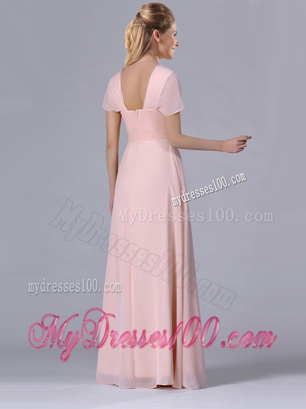 Column Square Chiffon Light Pink Chiffon Ruching Mother of The Bride Dress