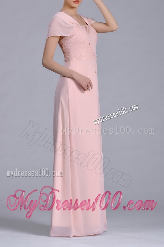 Column Square Chiffon Light Pink Chiffon Ruching Mother of The Bride Dress