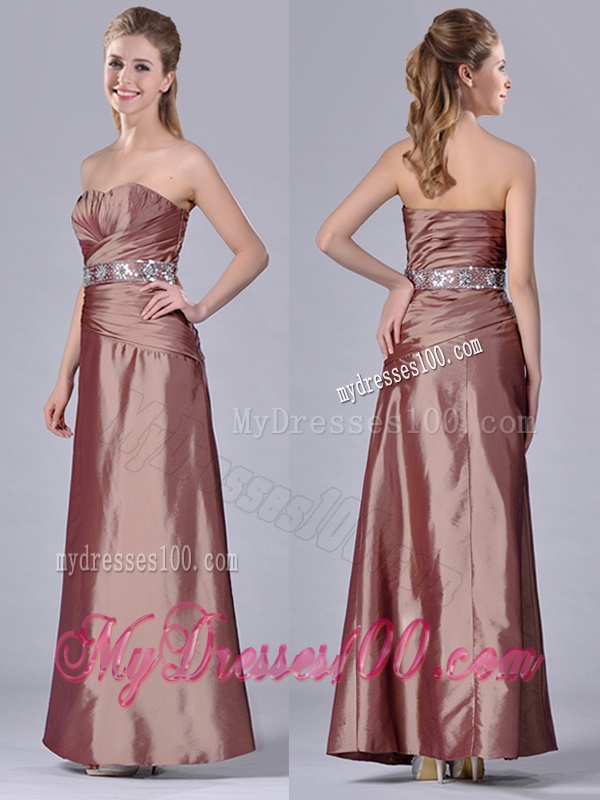 Discount Column Sweetheart Side Zipper Beaded Mother of The Bride Dress in Brown