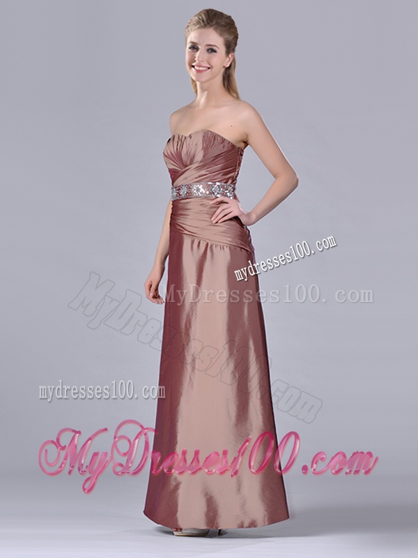 Discount Column Sweetheart Side Zipper Beaded Mother of The Bride Dress in Brown