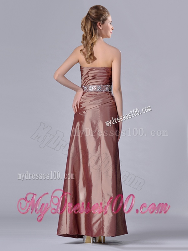 Discount Column Sweetheart Side Zipper Beaded Mother of The Bride Dress in Brown