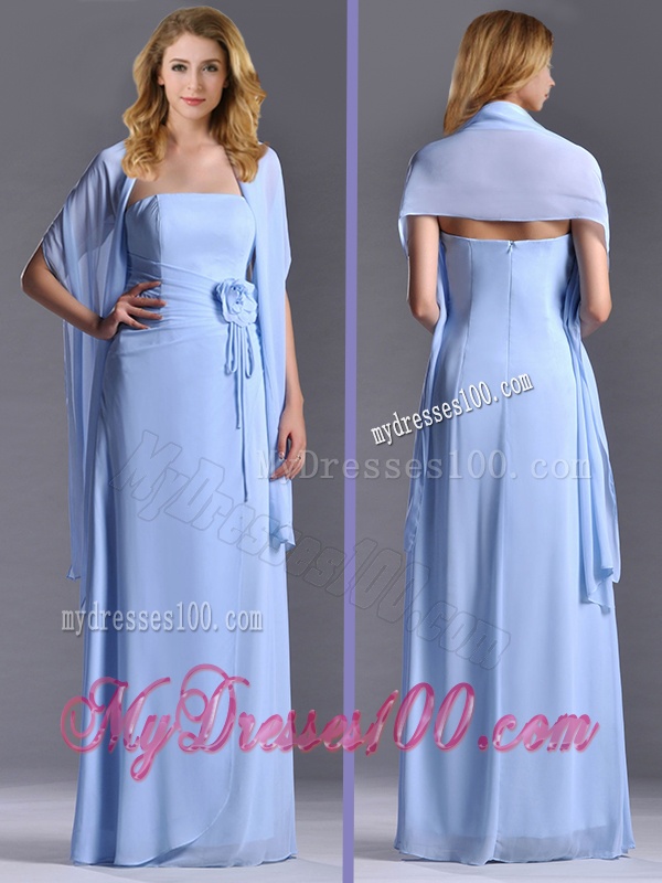 Elegant Empire Light Blue Long Mother of The Bride Dress with Handcrafted Flowers