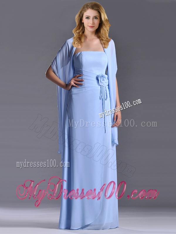 Elegant Empire Light Blue Long Mother of The Bride Dress with Handcrafted Flowers