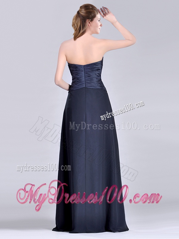 Exquisite Empire Satin Beaded Long Mother of The Bride Dress in Navy Blue