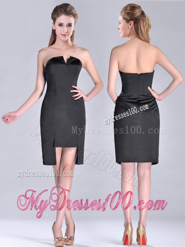 Fashionable Front Short Back Long V Neck Mother of The Bride Dress in Black