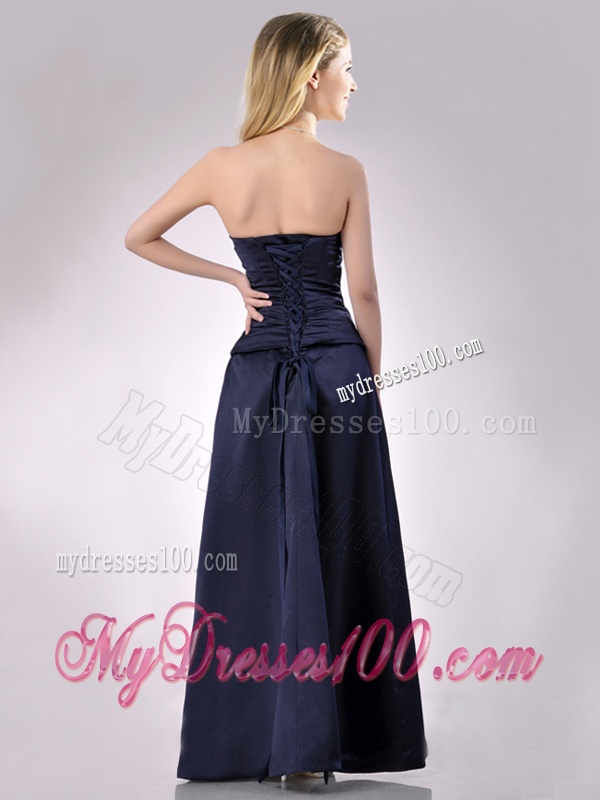 Fashionable Strapless Beaded Bust Long Mother of The Bride Dress in Navy Blue