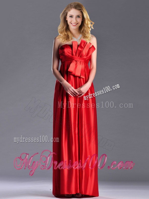 Gorgeous Empire Red Long Mother of The Bride Dress in Elastic Woven Satin