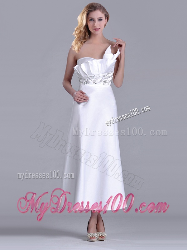 Latest Asymmetrical Side Zipper White Mother of The Bride Dress in Tea Length