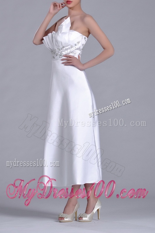 Latest Asymmetrical Side Zipper White Mother of The Bride Dress in Tea Length