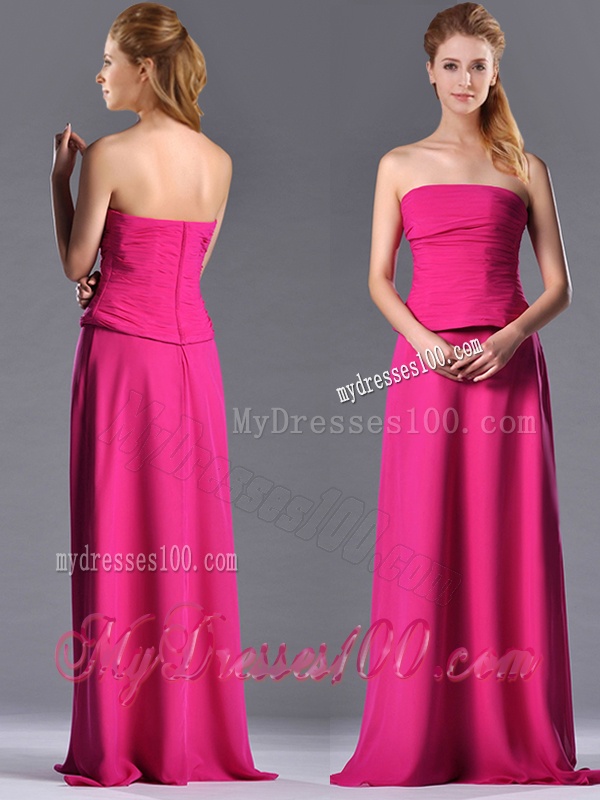 Latest Hot Pink Strapless Long Mother of The Bride Dress with Zipper Up