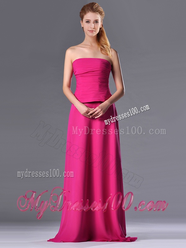 Latest Hot Pink Strapless Long Mother of The Bride Dress with Zipper Up