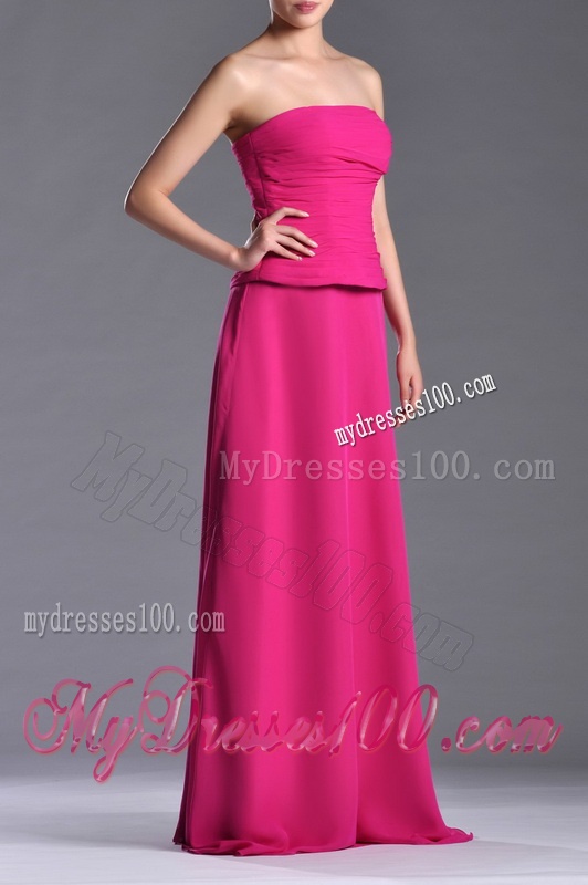 Latest Hot Pink Strapless Long Mother of The Bride Dress with Zipper Up
