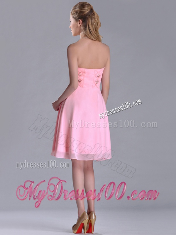 Latest Side Zipper Strapless Pink Short Mother of The Bride Dress with Beaded Bodice