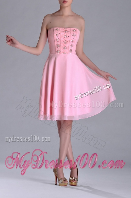 Latest Side Zipper Strapless Pink Short Mother of The Bride Dress with Beaded Bodice