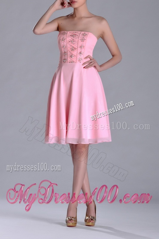 Latest Side Zipper Strapless Pink Short Mother of The Bride Dress with Beaded Bodice