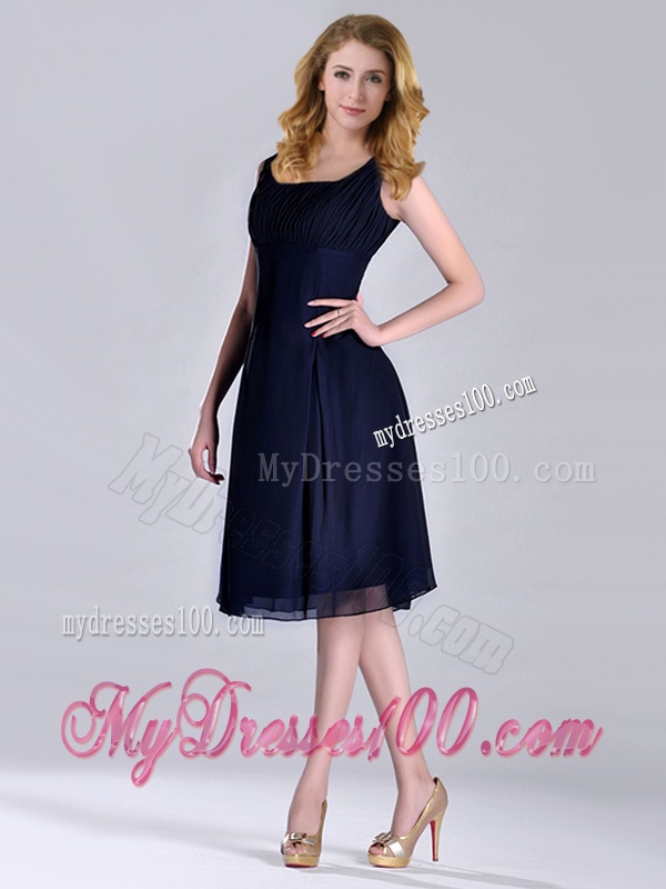 Latest Square Empire Chiffon Navy Blue Mother of The Bride Dress with Ruching