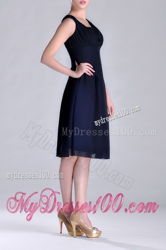 Latest Square Empire Chiffon Navy Blue Mother of The Bride Dress with Ruching