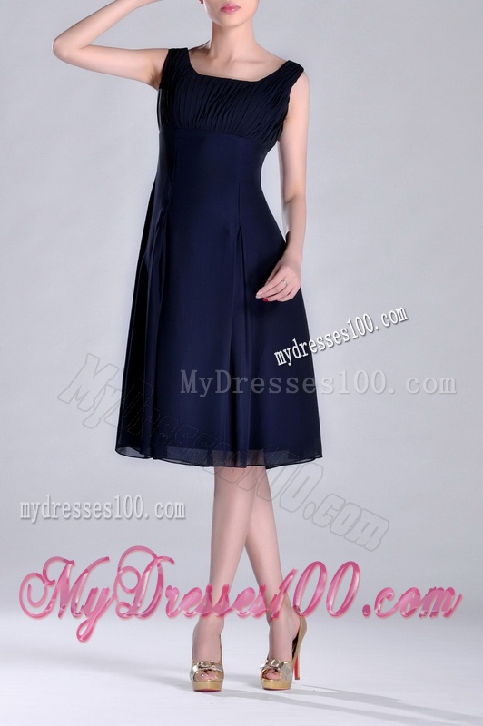 Latest Square Empire Chiffon Navy Blue Mother of The Bride Dress with Ruching