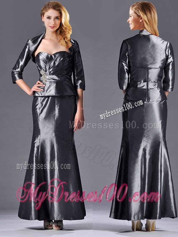 Mermaid Sweetheart Ankle-length Beaded Silver Mother of The Bride Dress with Jacket