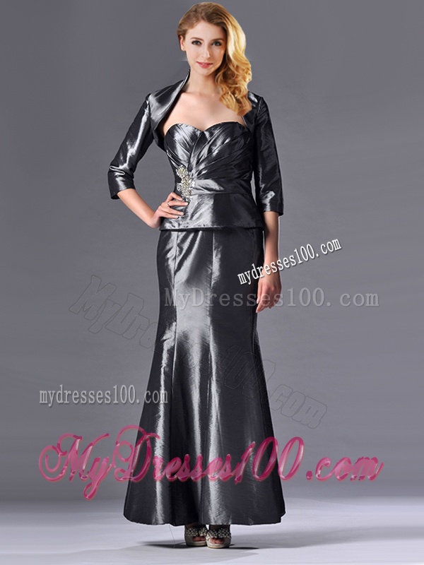 Mermaid Sweetheart Ankle-length Beaded Silver Mother of The Bride Dress with Jacket