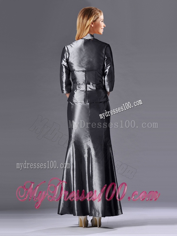 Mermaid Sweetheart Ankle-length Beaded Silver Mother of The Bride Dress with Jacket