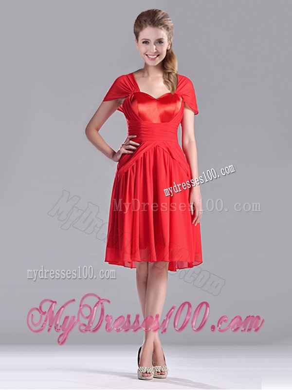 New Arrivals Empire Short Sleeves Chiffon Mother of The Bride Dress in Red