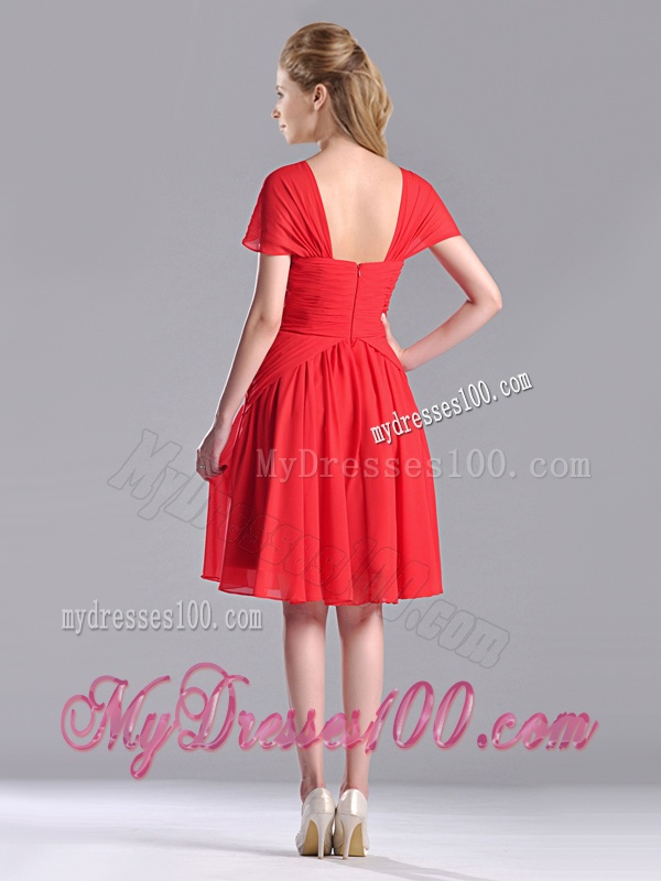 New Arrivals Empire Short Sleeves Chiffon Mother of The Bride Dress in Red