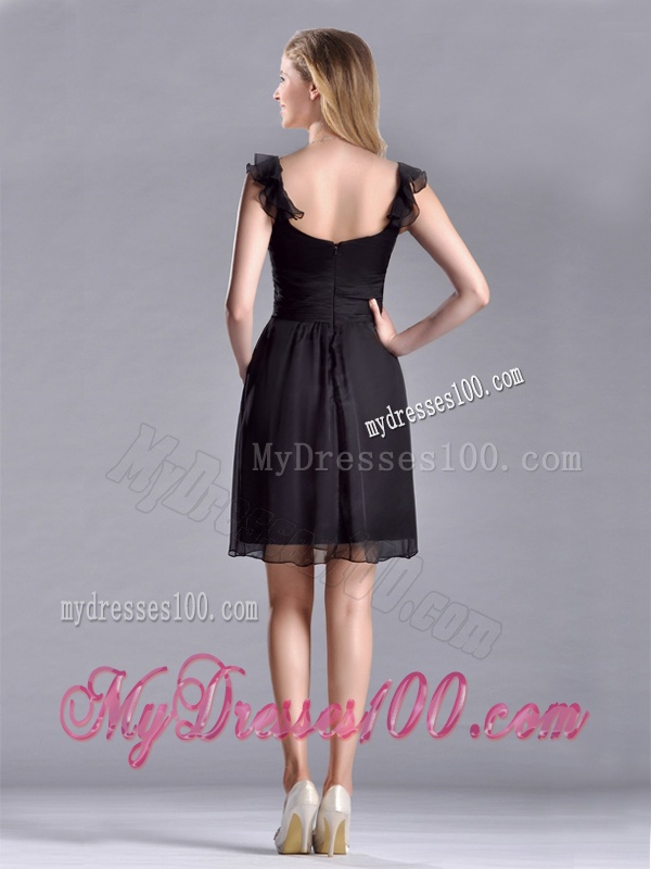 Simple Empire Square Chiffon Black Mother of The Bride Dress with Cap Sleeves