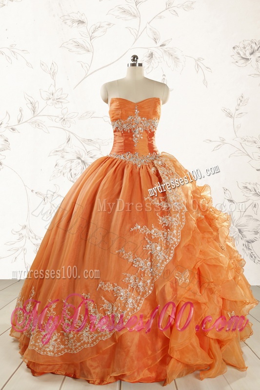 2016 Cheap Appliques Quinceanera Dresses in Orange
