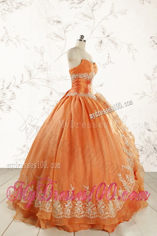 2016 Cheap Appliques Quinceanera Dresses in Orange