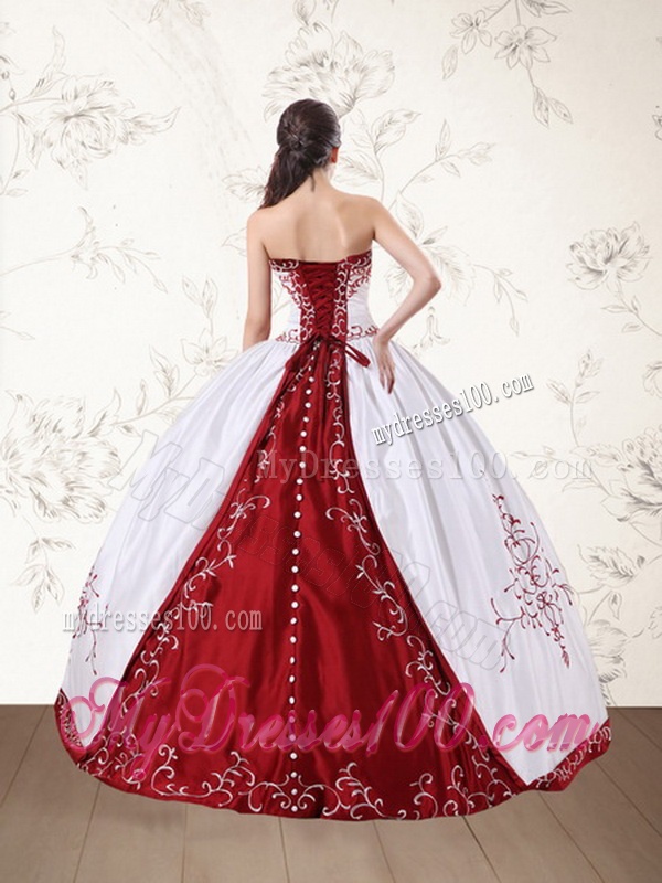 2016 Strapless Floor Length Quinceanera Dress in White and Red