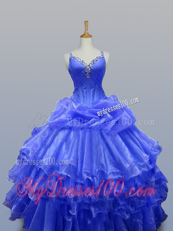 2016 Wonderful Straps Quinceanera Gowns with Beading in Organza