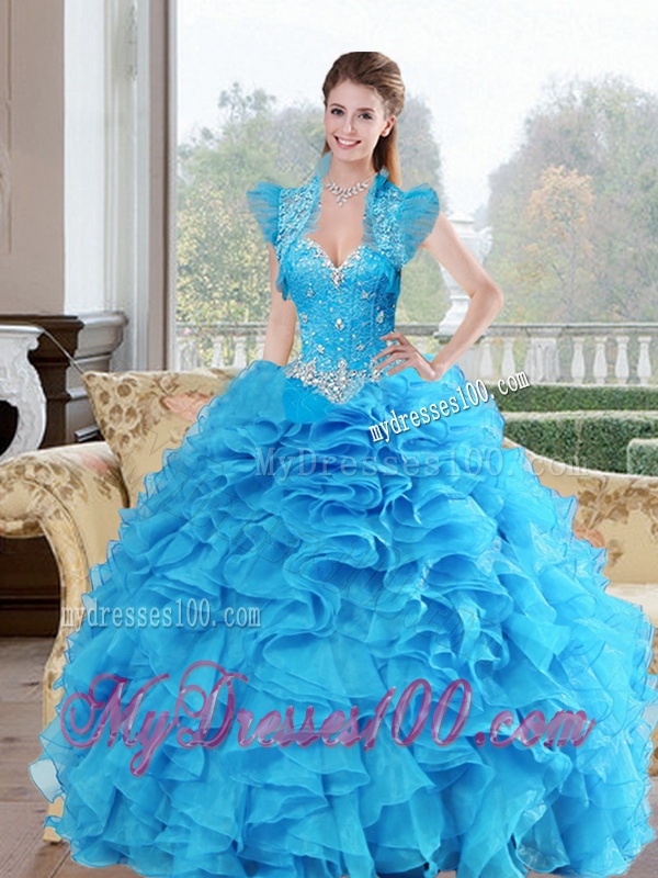 Beautiful Beading and Ruffles Sweetheart 2016 Quinceanera Dresses in Baby Blue