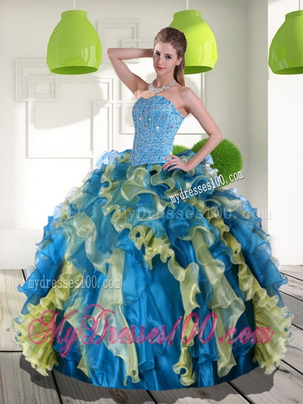 Beautiful Multi Color Quinceanera Dress with Beading and Ruffles for 2016