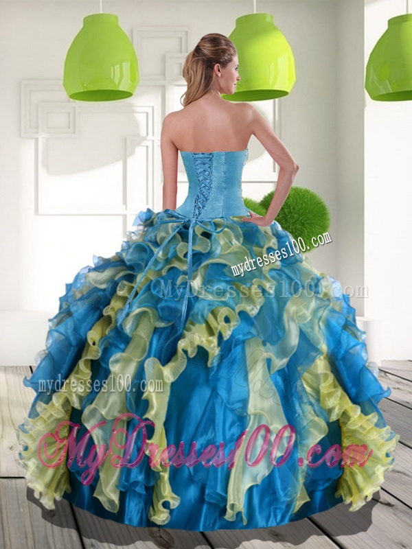 Beautiful Multi Color Quinceanera Dress with Beading and Ruffles for 2016