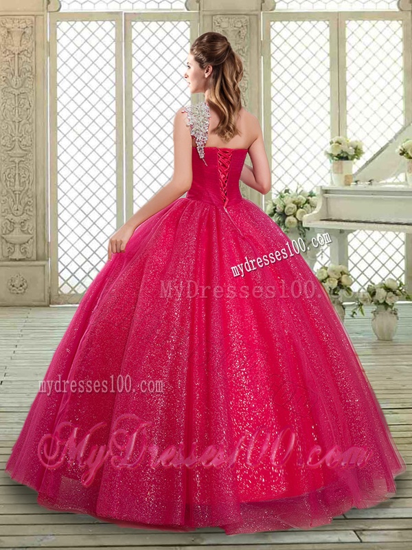 Beautiful One Shoulder Quinceanera Gowns with Beading