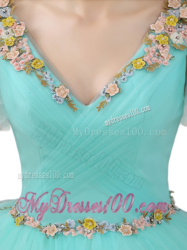 Exquisite V Neck Mint Sweet 16 Dresses with Appliques