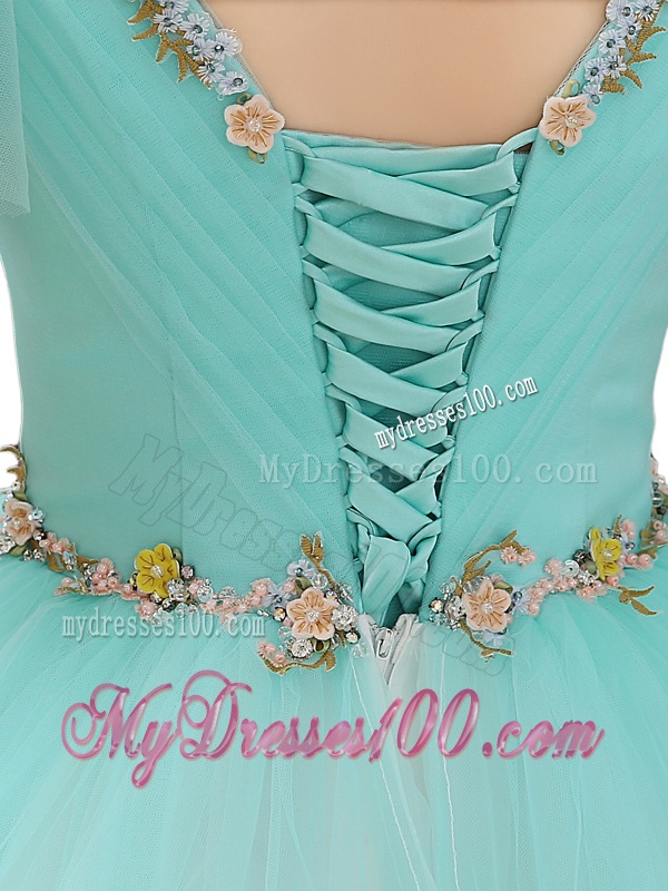 Exquisite V Neck Mint Sweet 16 Dresses with Appliques