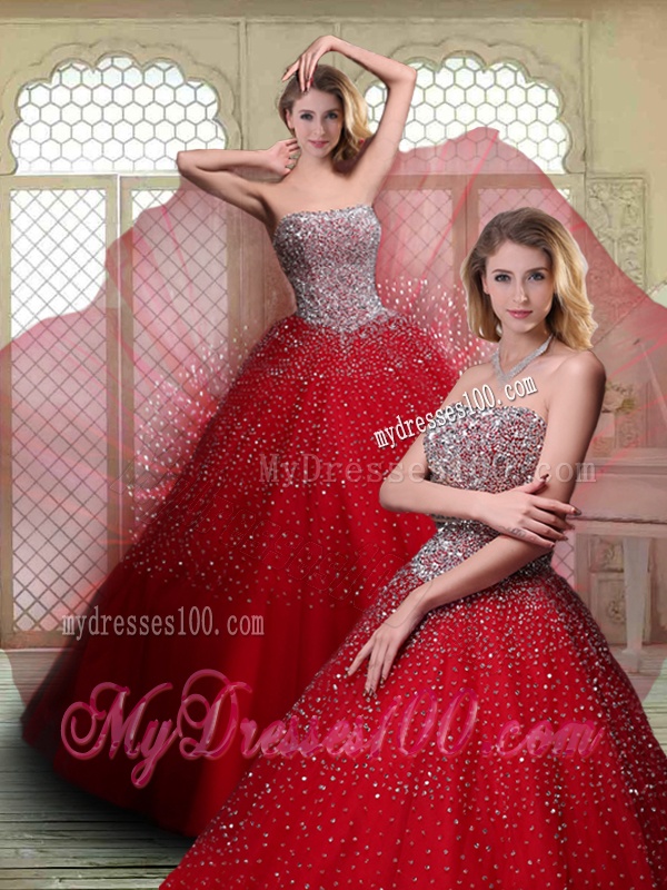 Luxurious Strapless Beading Quinceanera Dresses in Wine Red