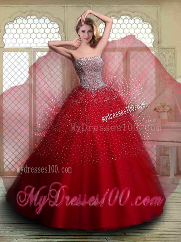 Luxurious Strapless Beading Quinceanera Dresses in Wine Red