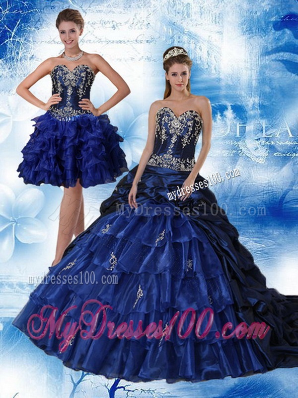 Navy Blue Sweetheart Quinceanera Dress with Ruffles and Embroidery