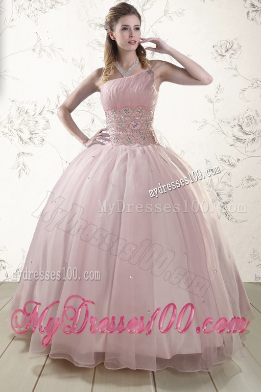 One Shoulder Beading Light Pink Quinceanera Dresses for 2016