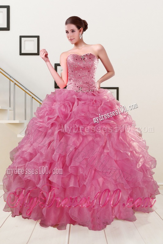 Pink 2016 Pretty Quinceanera Dresses Sweetheart with Ruffles