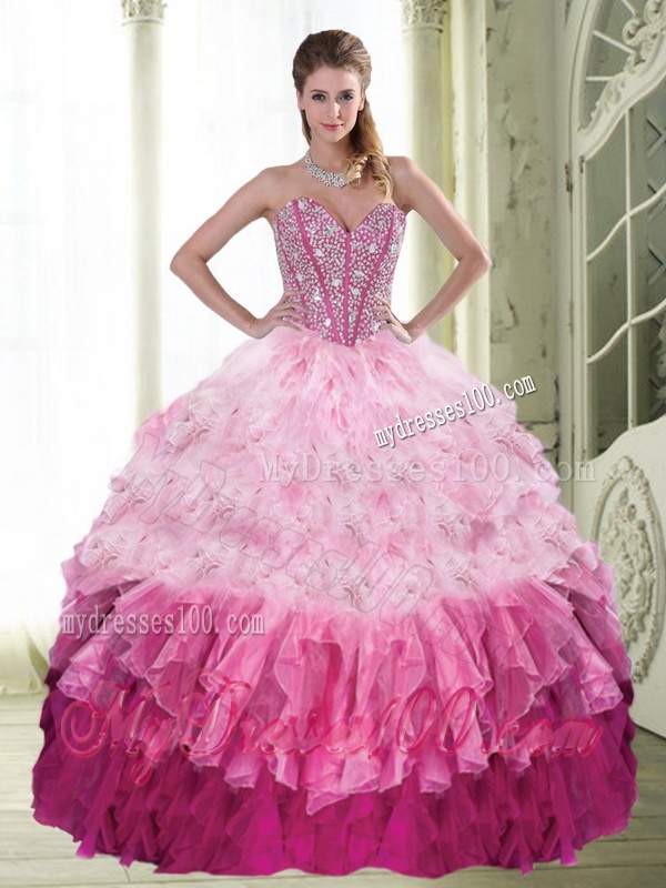 Popular Ball Gown Beading and Ruffled Layers Multi Color Quinceanera Dress for 2016
