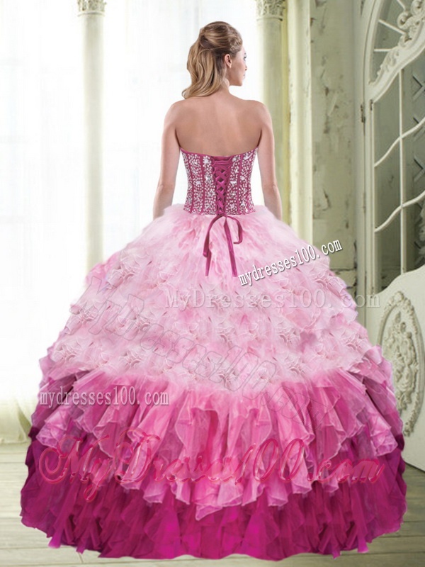 Popular Ball Gown Beading and Ruffled Layers Multi Color Quinceanera Dress for 2016