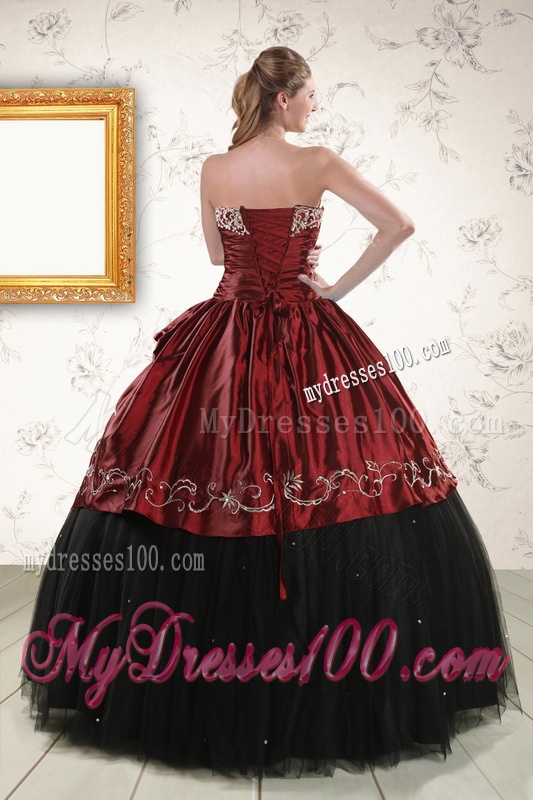 Pretty Ball Gown Embroidery 2016 Quinceanera Dresses in Rust Red and Black