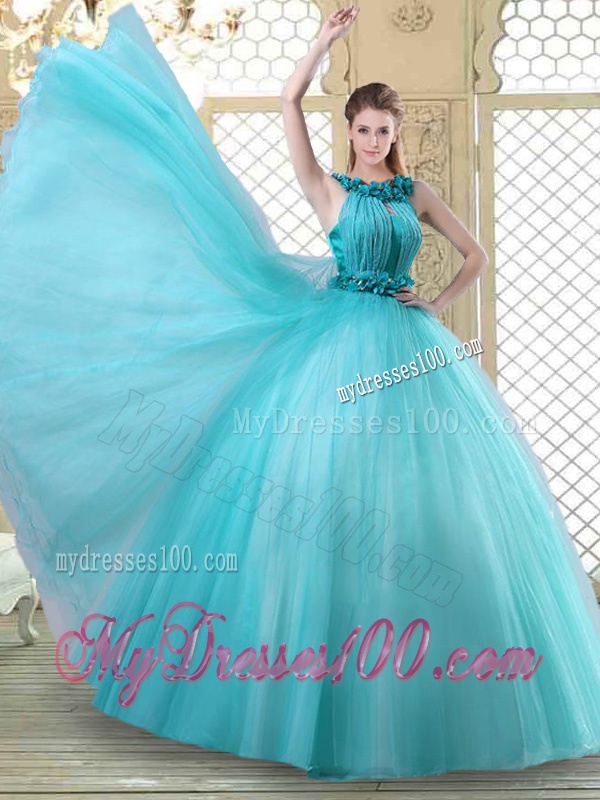Pretty Bateau Quinceanera Dresses with Ruffles in Teal