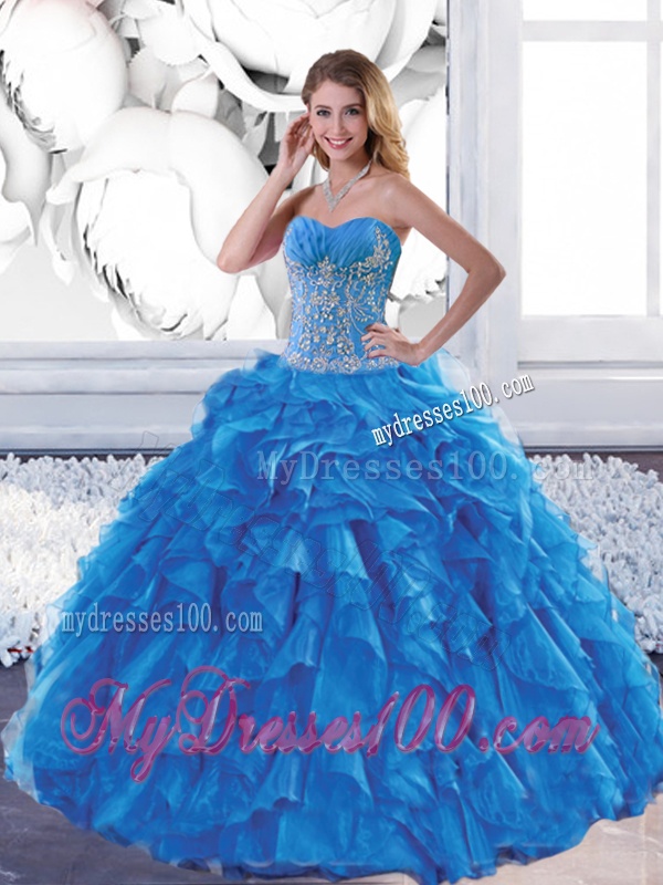 Sophisticated Sweetheart Teal Sweet 16 Dresses with Appliques and Ruffles