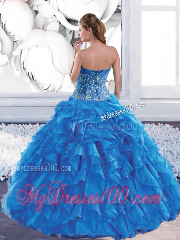 Sophisticated Sweetheart Teal Sweet 16 Dresses with Appliques and Ruffles